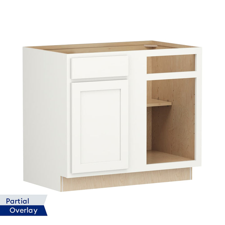 Shenandoah PRO Express Breckenridge 39-in W x 34.5-in H x 24-in D Linen Partial Overlay Blind 1-Drawer Corner Base Fully Assembled Plywood Cabinet (Recessed Panel Shaker Style)