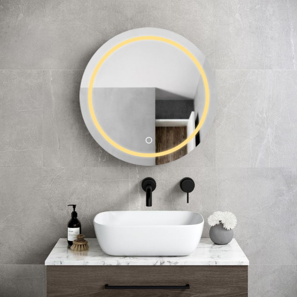 Forclover 26-in x 26-in Lighted LED Fog Free Surface/Recessed Mount Black Mirrored Round Medicine Cabinet