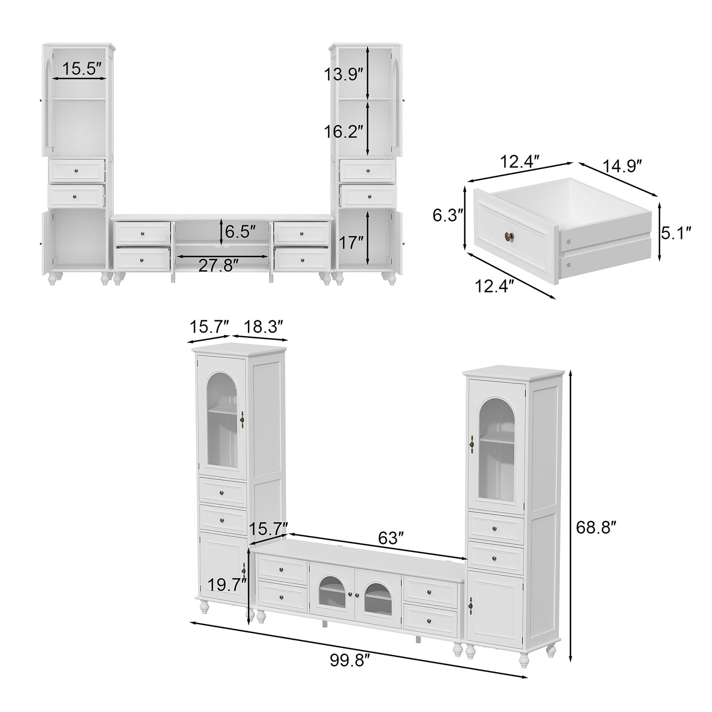 FUFU&GAGA Modern/Contemporary White Tv Cabinet Integrated Tv Mount (Accommodates TVs up to 60-in)
