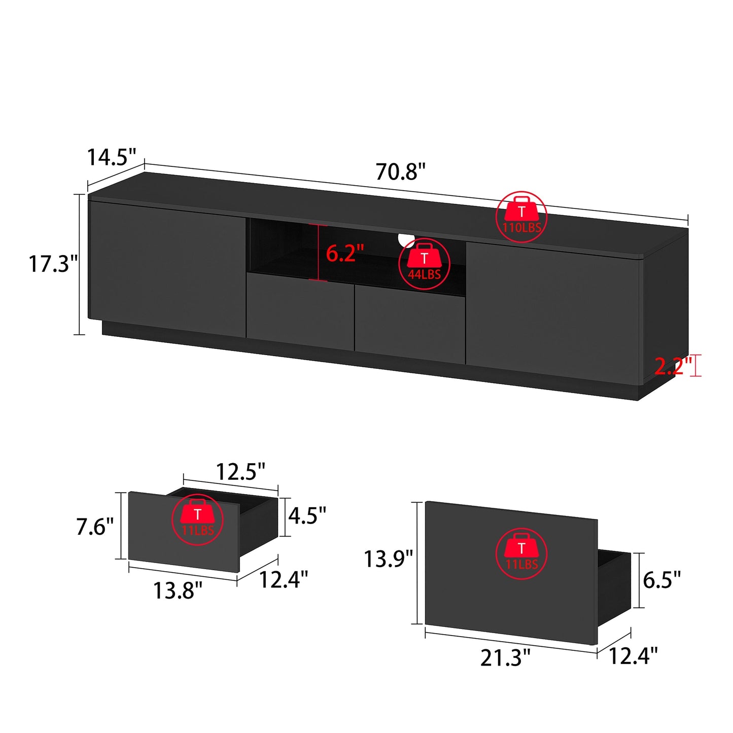 FUFU&GAGA Modern/Contemporary Black Tv Cabinet Integrated Tv Mount (Accommodates TVs up to 70-in)