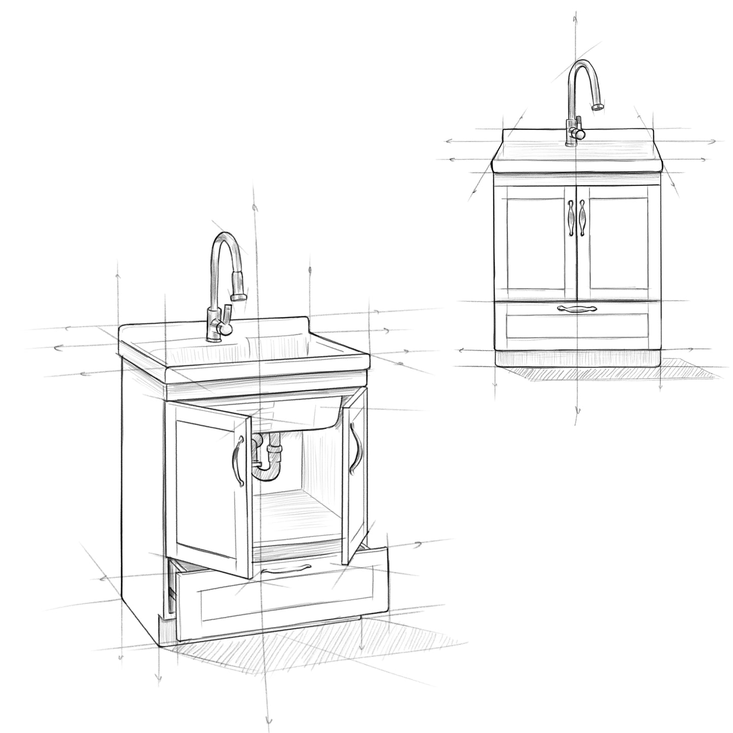Simpli Home Maile 28" Freestanding Pure White Laundry Sink with Cabinet and Faucet