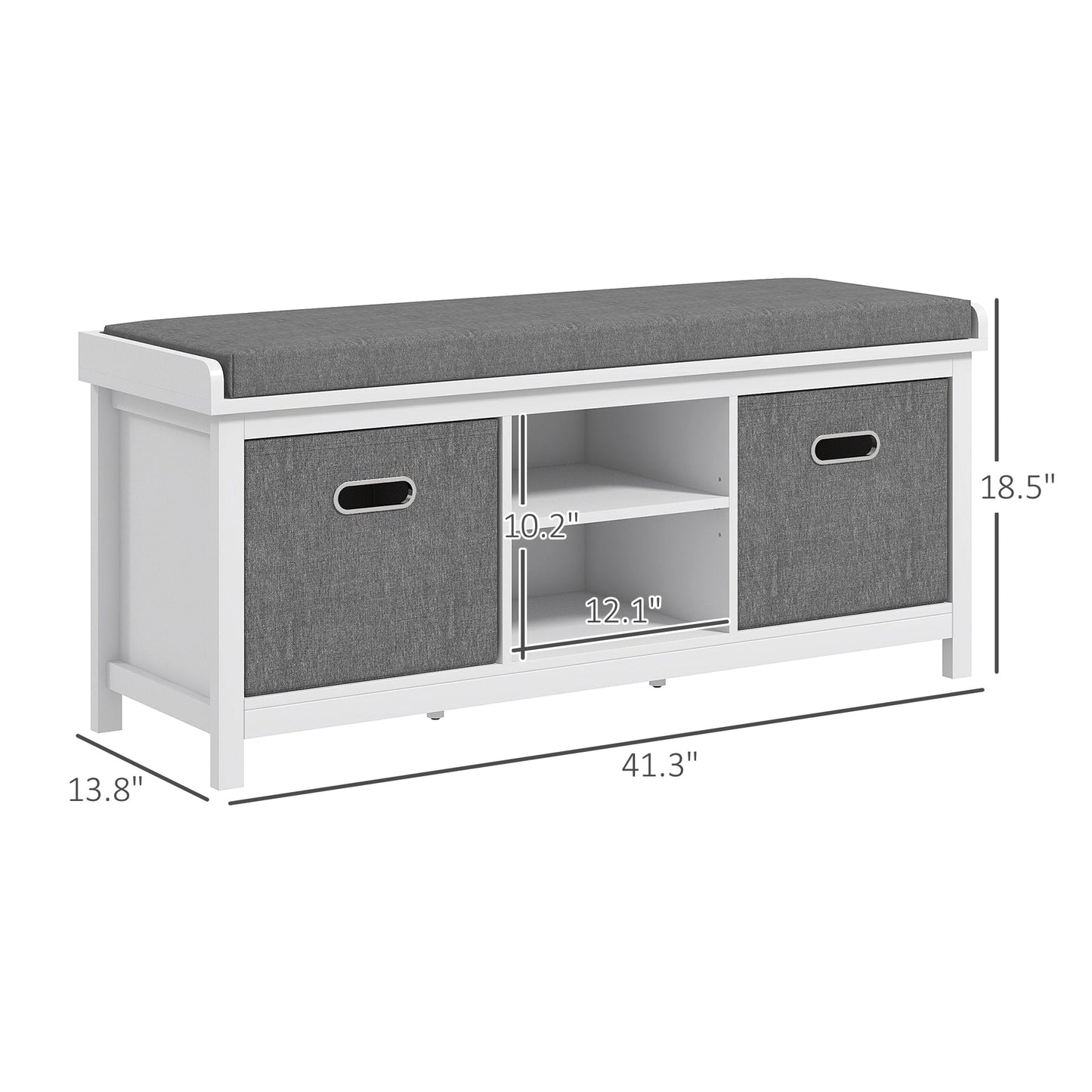 GZMR Storage Bench for Entryway with Padded Seat Modern White+Gray Storage Bench with Storage 41.3-in x 13.8-in x 18.5-in