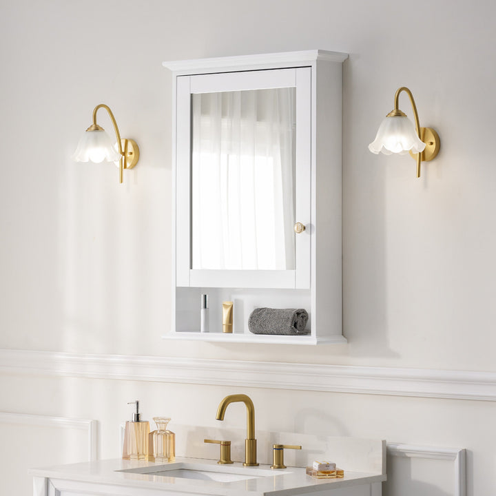 WELLFOR GRACE Solid Wood 24-in x 34-in Surface Mount White Mirrored Soft Close Medicine Cabinet