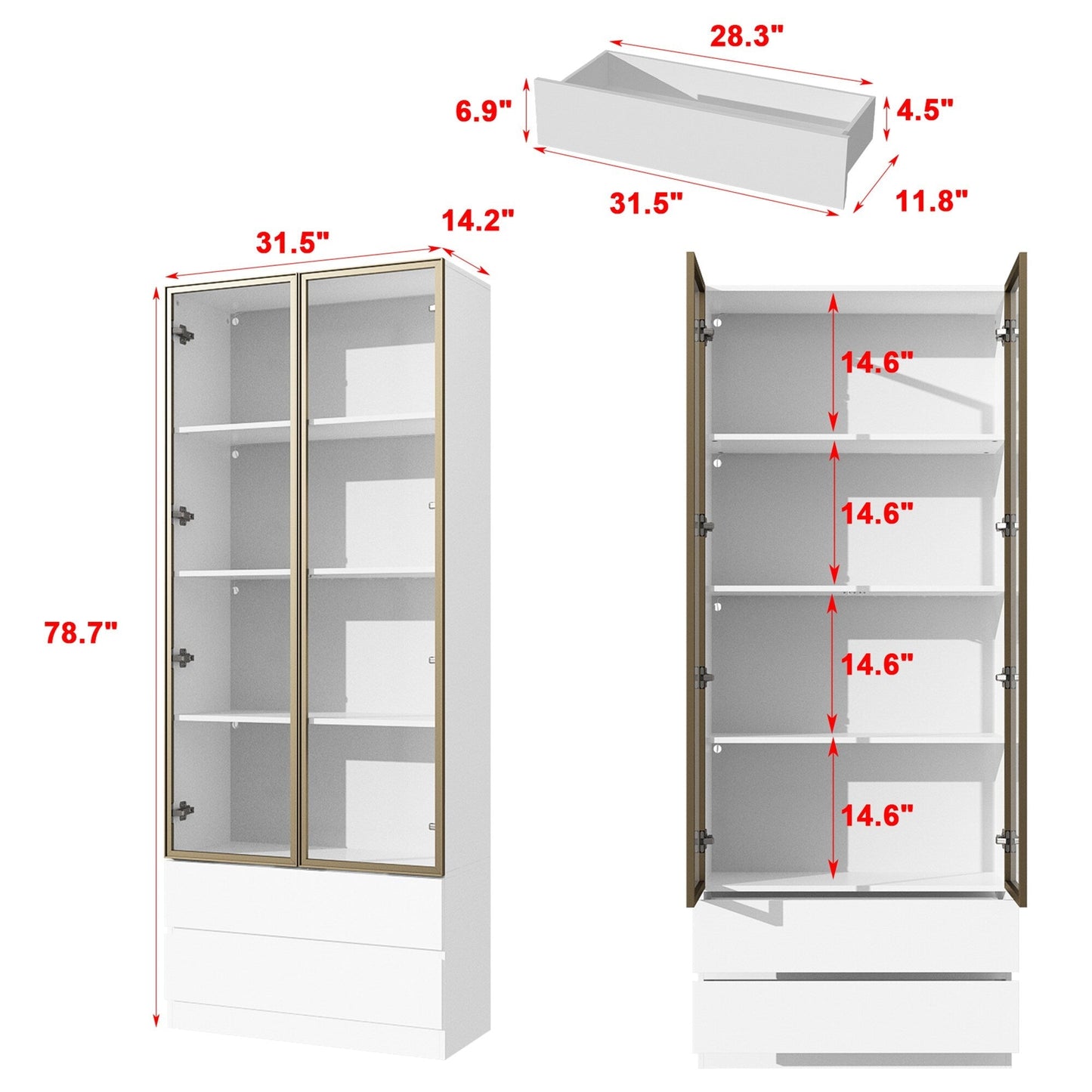 FUFU&GAGA Display Cabinet with 4 Glass Doors and Lights, 5-Tier Storage Shelves, Pop-up Design, Trophy Case Display Cabinet for Collectibles, Display Case Cabinet Black