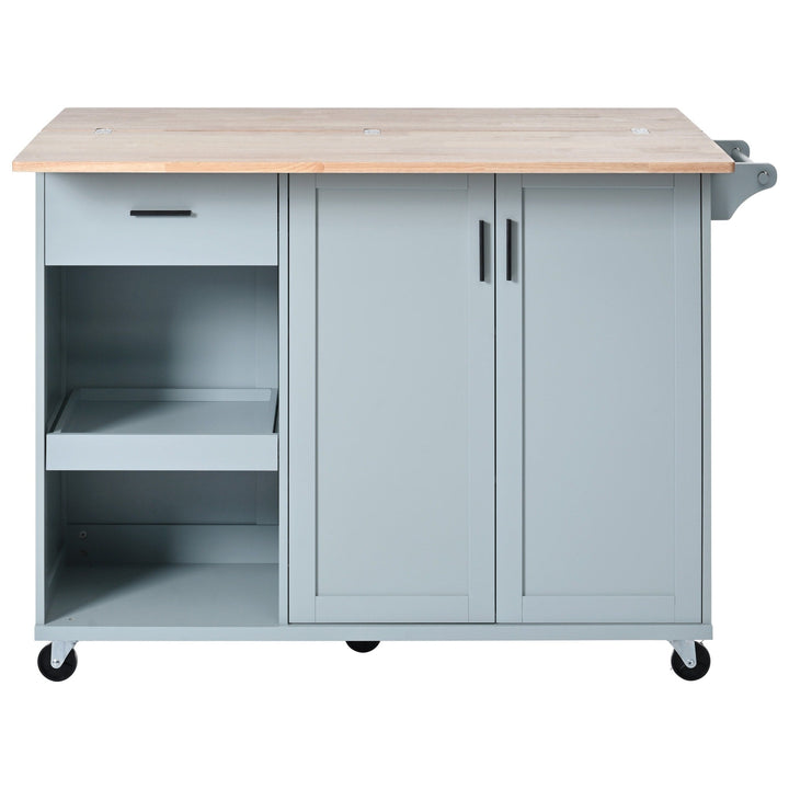 SINOFURN Gray Mdf Base with Mdf Wood Top Rolling Kitchen Island (33.2-in x 49-in x 37.5-in)