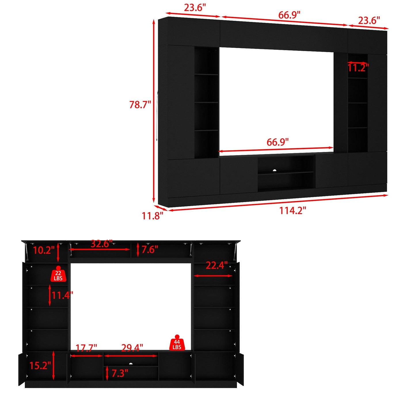 FUFU&GAGA Modern/Contemporary Black Tv Cabinet Integrated Tv Mount (Accommodates TVs up to 65-in)