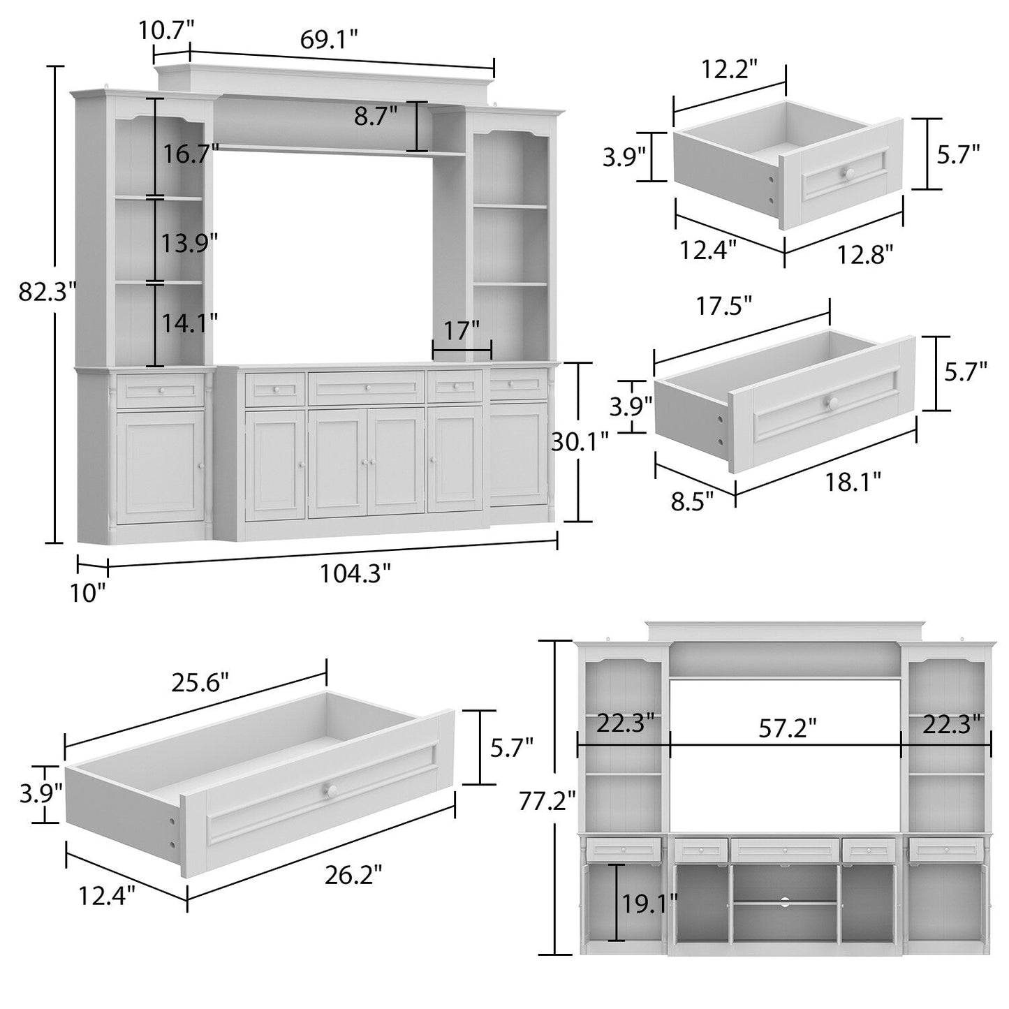 FUFU&GAGA Modern/Contemporary White Tv Cabinet Integrated Tv Mount (Accommodates TVs up to 55-in)