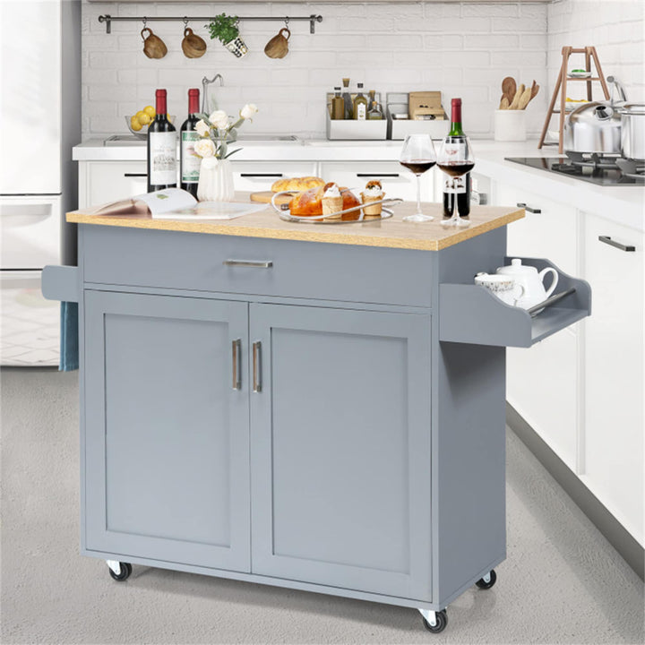 BABOOM Gray Mdf Base with Wood Top Rolling Kitchen Island (16-in x 45.5-in x 33.5-in)