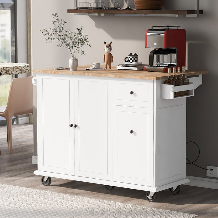 Runesay White Wood Base with Wood Top Rolling Kitchen Island (28.74-in x 53.94-in x 36.81-in)