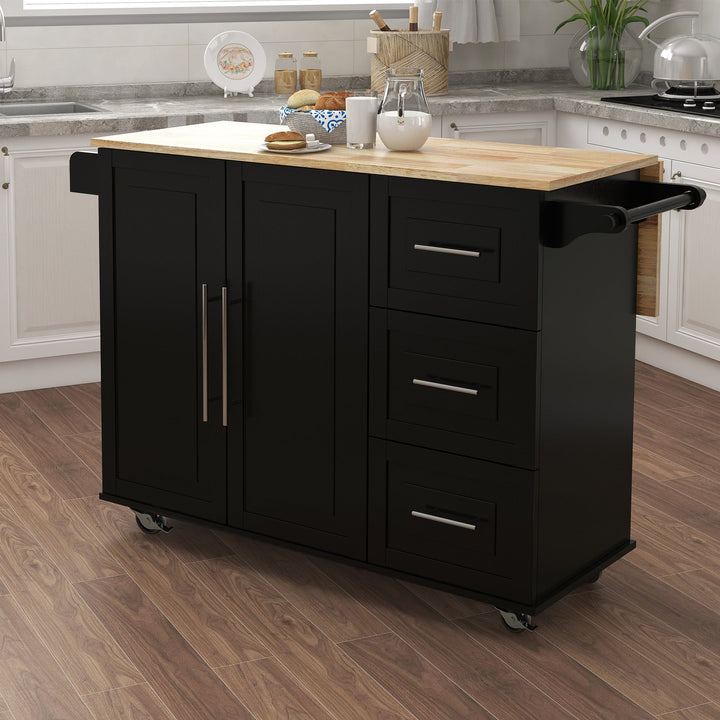 Nestfair Black Wood Base with Mdf Wood Top Rolling Kitchen Cart (16.93-in x 43.7-in x 35.83-in)