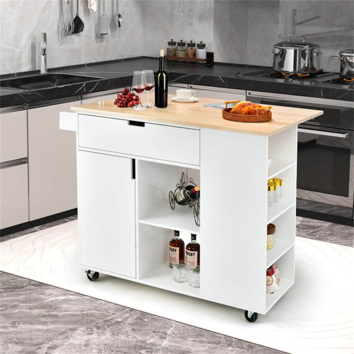 BABOOM White Mdf Base with Wood Top Rolling Kitchen Cart (30-in x 49-in x 36-in)