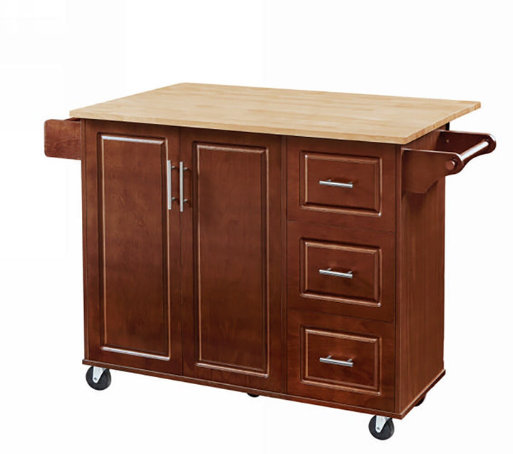 Kahomvis Brown Mdf Base with Wood Top Rolling Kitchen Island (18-in x 54-in x 35.5-in)