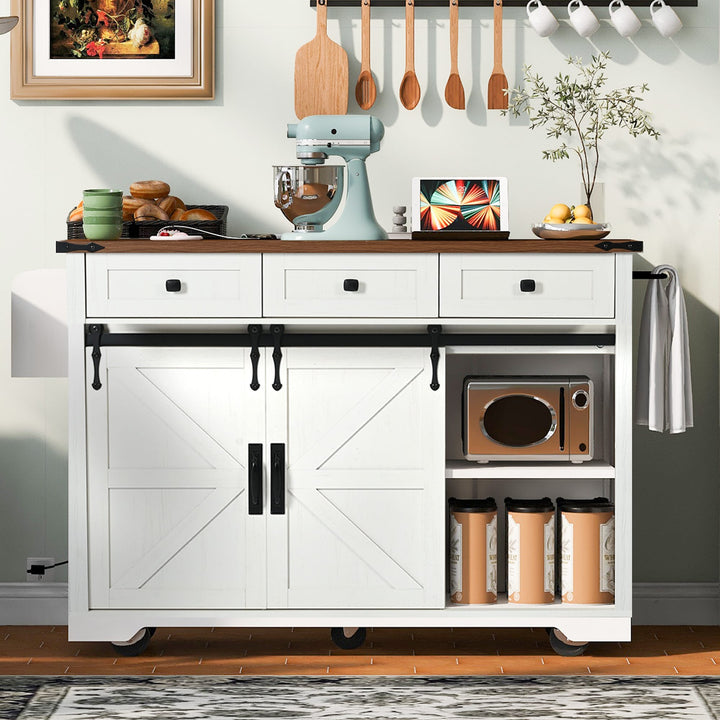 BABOOM White Mdf Base with Composite Top Rolling Kitchen Island (28.7-in x 53.8-in x 37-in)