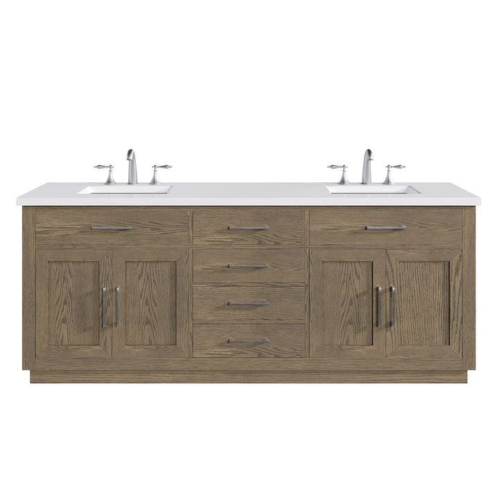 Eviva Abbington 84" W x 22" D Gray Oak Double Sink Bathroom Vanity with White Cultured Marble Countertop and Undermount Porcelain Sinks