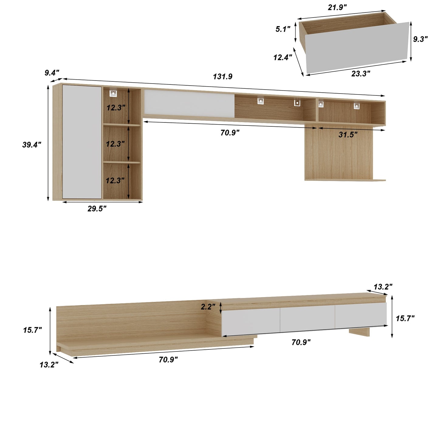 FUFU&GAGA Modern/Contemporary Brown+White Tv Cabinet (Accommodates TVs up to 70-in)