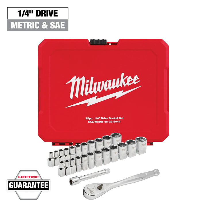 Milwaukee 1/4 in. Drive SAE/Metric Ratchet & Socket Mechanics Tool Set, 25-Piece