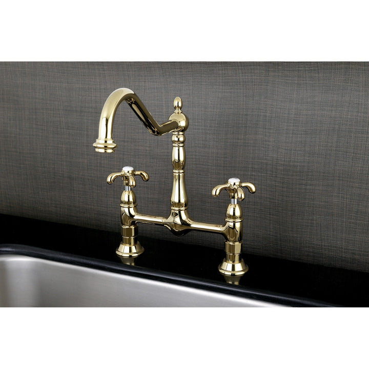 Elements of Design French Country Polished Brass 2-Handle Deck-Mount Bridge Kitchen Faucet