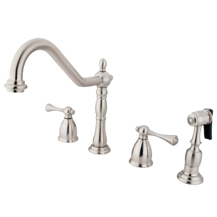 Elements of Design New Orleans Brushed Nickel 2-Handle Deck-Mount Bridge Kitchen Faucet with Side Sprayer