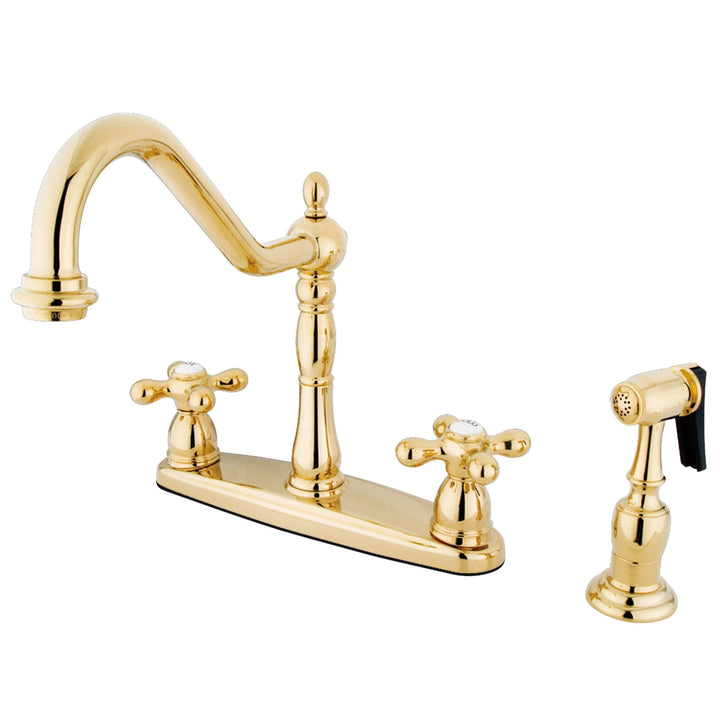 Elements of Design New Orleans Polished Brass 2-Handle Deck-Mount Bridge Kitchen Faucet with Side Sprayer (Deck Plate Included)
