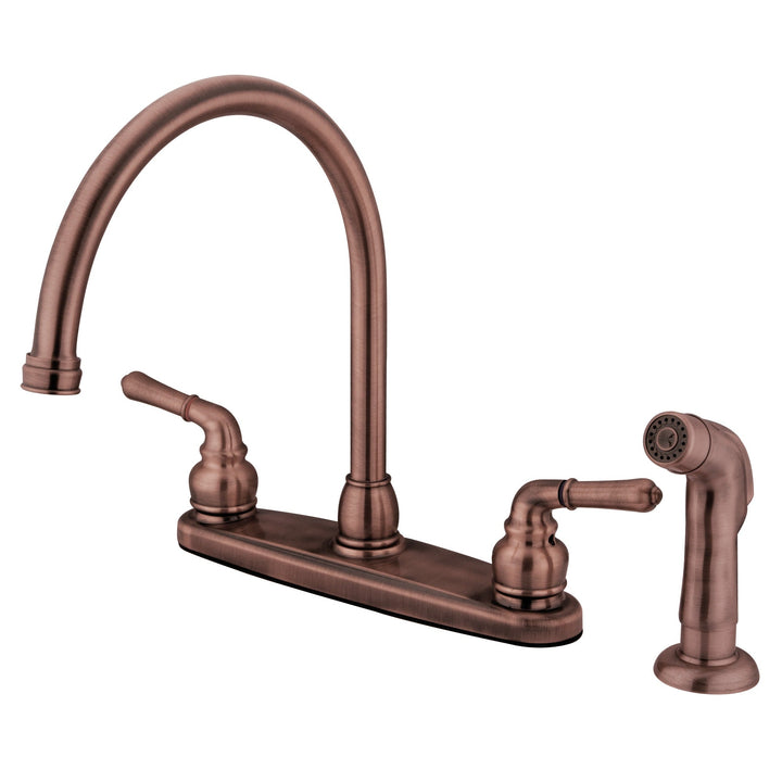 Elements of Design Magellan Satin Nickel 2-Handle High-Arc Kitchen Faucet with Deck Plate and Side Sprayer