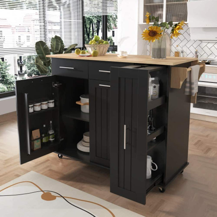 Runesay Black Mdf Base with Mdf Wood Top Rolling Kitchen Island (29.5-in x 46-in x 37-in)