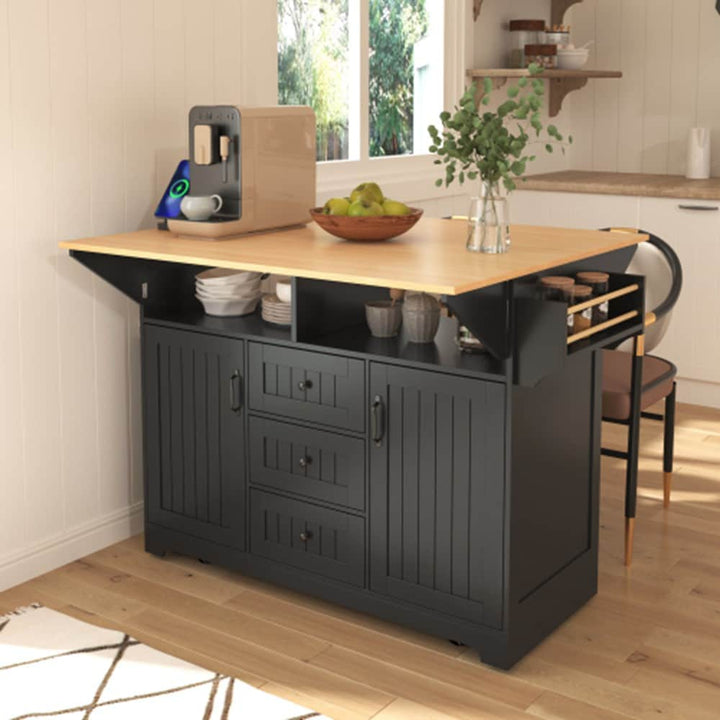 Runesay Black Mdf Base with Mdf Wood Top Kitchen Island (34-in x 55.75-in x 36.5-in)