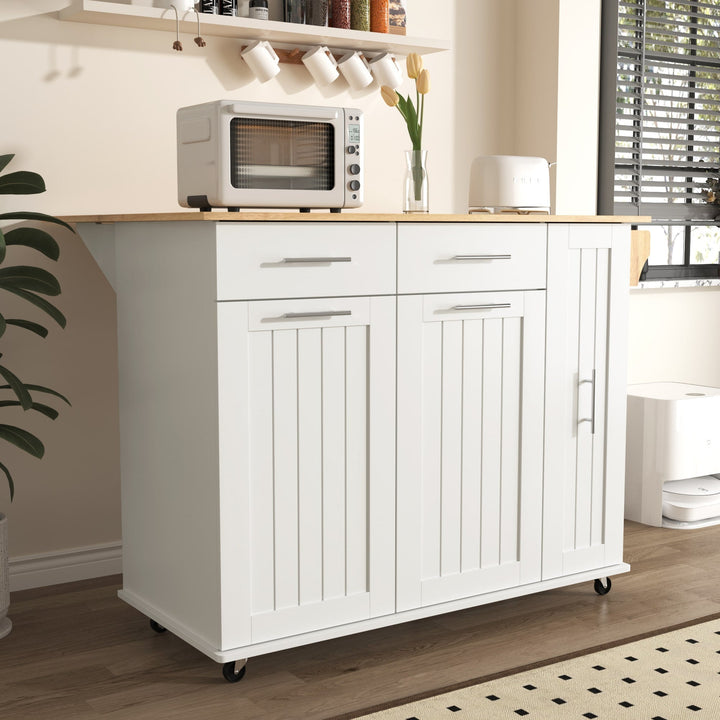 BABOOM White Mdf Base with Wood Top Rolling Kitchen Island (29.5-in x 46-in x 37-in)