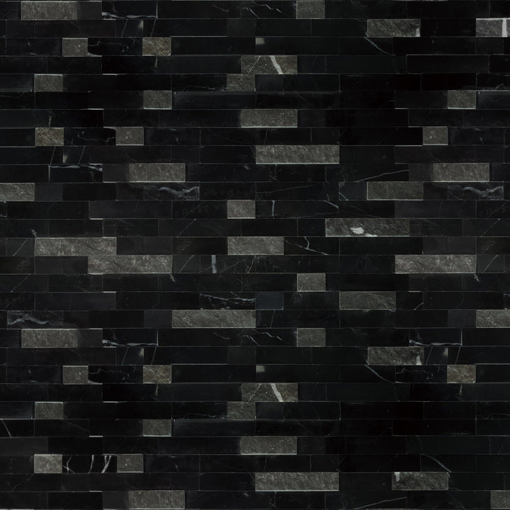 SUNWINGS 3D Stone Mixed Black 11-in x 12-in Polished Natural stone Marble Peel and stick Mosaic Wall Tile product image