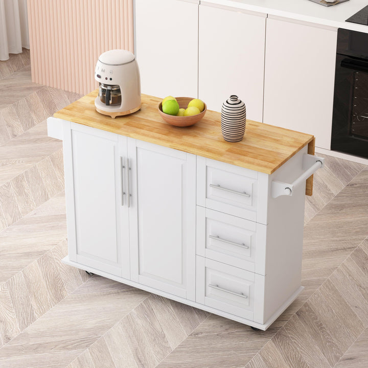 Bayfeve Kitchen Island with Drop Leaf, Kitchen Storage Cart with 3 Tier Pull Out Cabinet Organizer, Internal Storage Rack, Rolling Kitchen Cart on Wheels with Towel Rack, 2 Drawers, for Kitchen, White