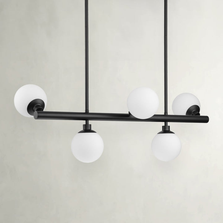 Progress Lighting Avec 5-Light Matte Black Modern/Contemporary White Glass Linear Large Hanging Kitchen Island Light