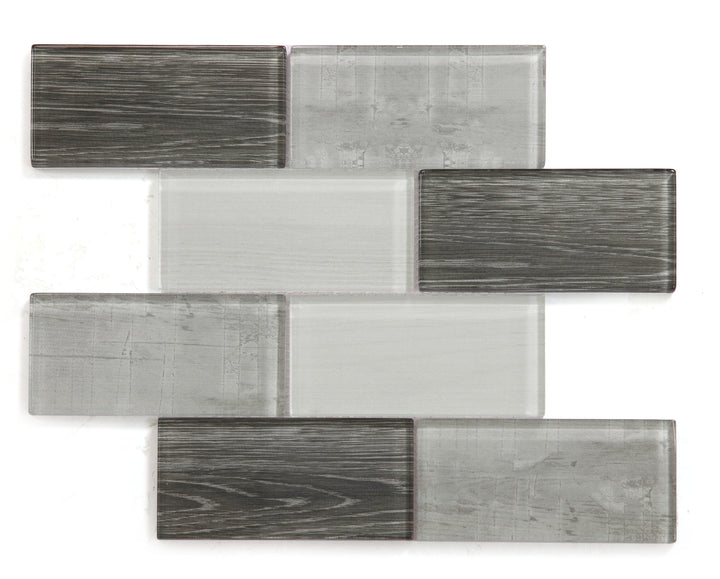 Abolos Gray Gray 12-in x 12-in Glossy Glass Brick look Mosaic Wall Tile product image