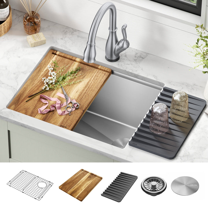 Delta Stainless Steel Undermount Laundry Sink with Workstation and Drain