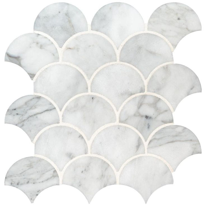 MSI Calacatta Blanco Scallop 12.8 in. x 10.43 in. x 10mm Polished Marble Mesh-Mounted Mosaic Tile (9.3 sq. ft. / case)