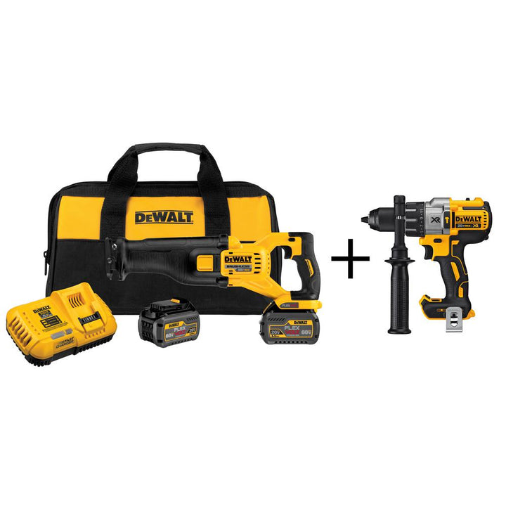 FLEXVOLT 60-Volt MAX Lithium-Ion Cordless Brushless Reciprocating Saw with (2) Batteries 2Ah and Bonus Drill/Driver - Super Arbor