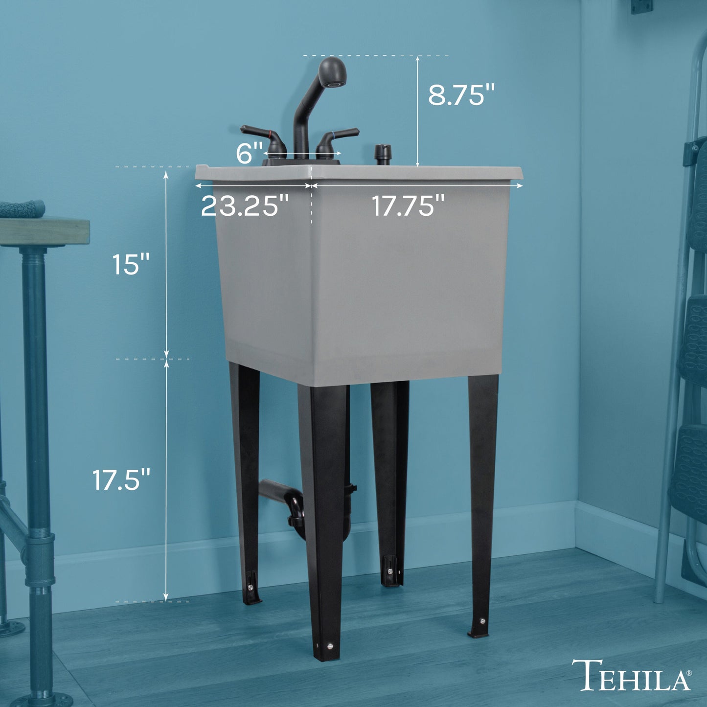 Cambridge Resources 17.75-in Freestanding Utility Tub with Drain & Faucet