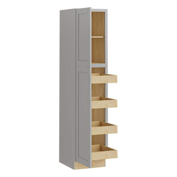 Home Decorators Collection Newport 18 in. W x 24 in. D x 84 in. H Assembled Plywood Pantry Kitchen Cabinet in Pearl Gray with 4ROT Soft Close LH
