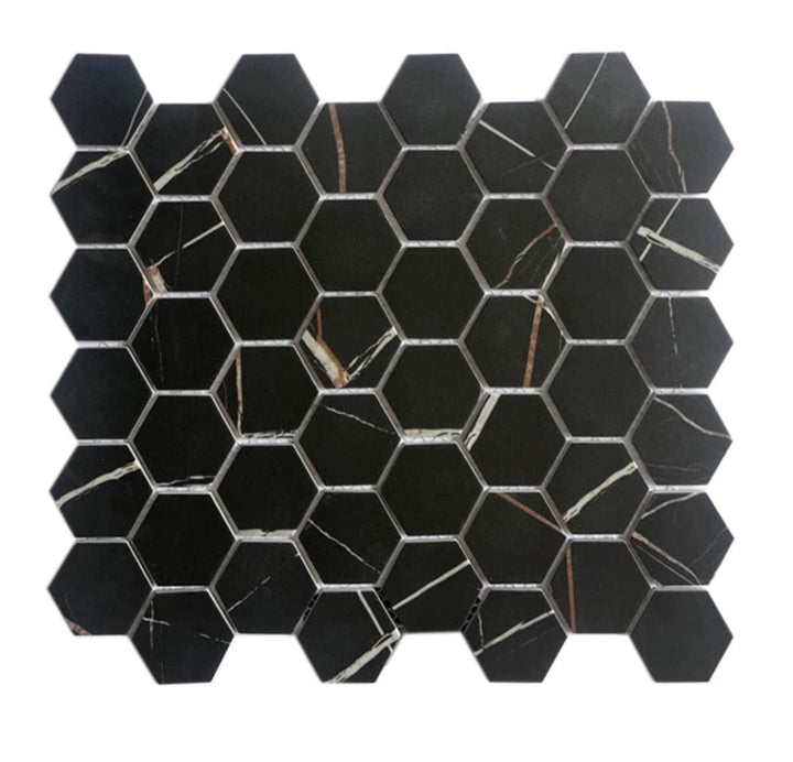 Vidro Real Nero Gold 11-in x 13-in Multi-finish Recycled glass Marble look Hexagon Mosaic Floor and Tile product image