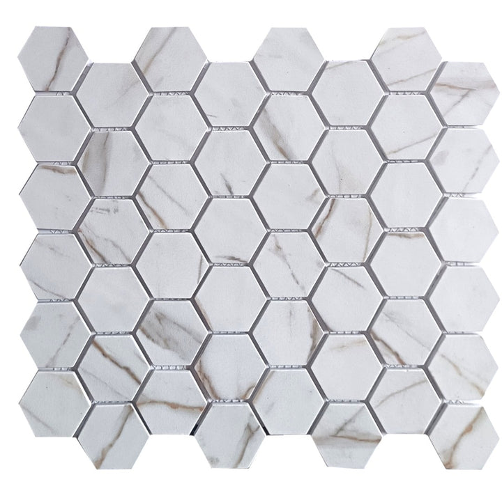Vidro Real Calacatta Luxe 11-in x 13-in Multi-finish Recycled glass Marble look Hexagon Mosaic Floor and Tile product image
