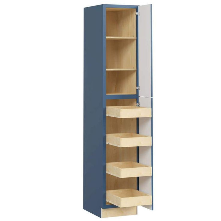 Home Decorators Collection Washington Vessel Blue Plywood Shaker Assembled Utility Pantry Kitchen Cabinet 4 ROT Sf Cl R 18 in W x 24 in D x 96 in H