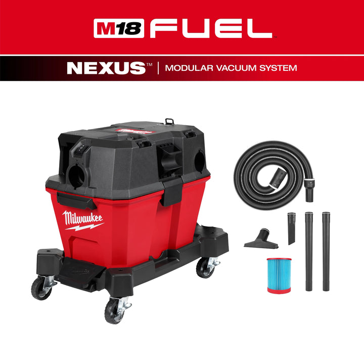 Milwaukee M18 FUEL 6 Gal. Cordless Wet/Dry Shop Vacuum, 0910-20 – Includes Filter, 1-7/8 in. x 9 ft Hose & Accessories