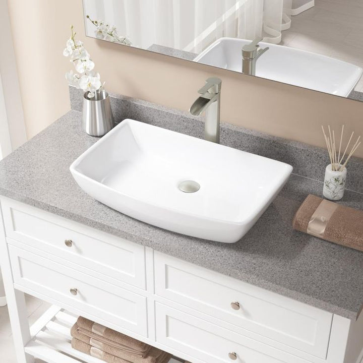 MR Direct Porcelain Vessel Sink in White with 731 Faucet and Pop-Up Drain in Brushed Nickel