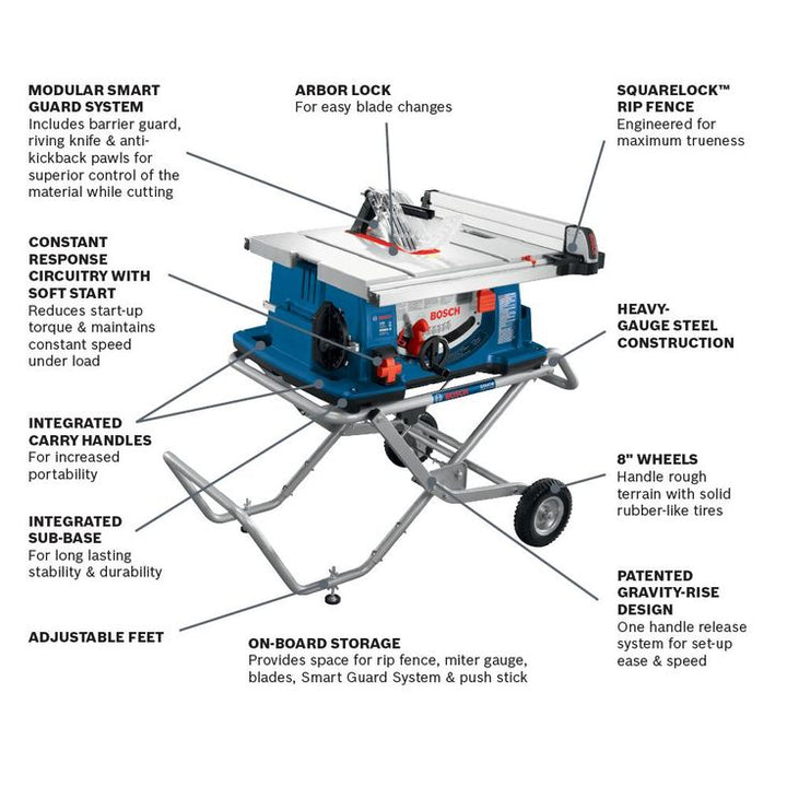 15 Amp 10 in. Corded Portable Jobsite Table Saw with Gravity Rise Wheeled Stand