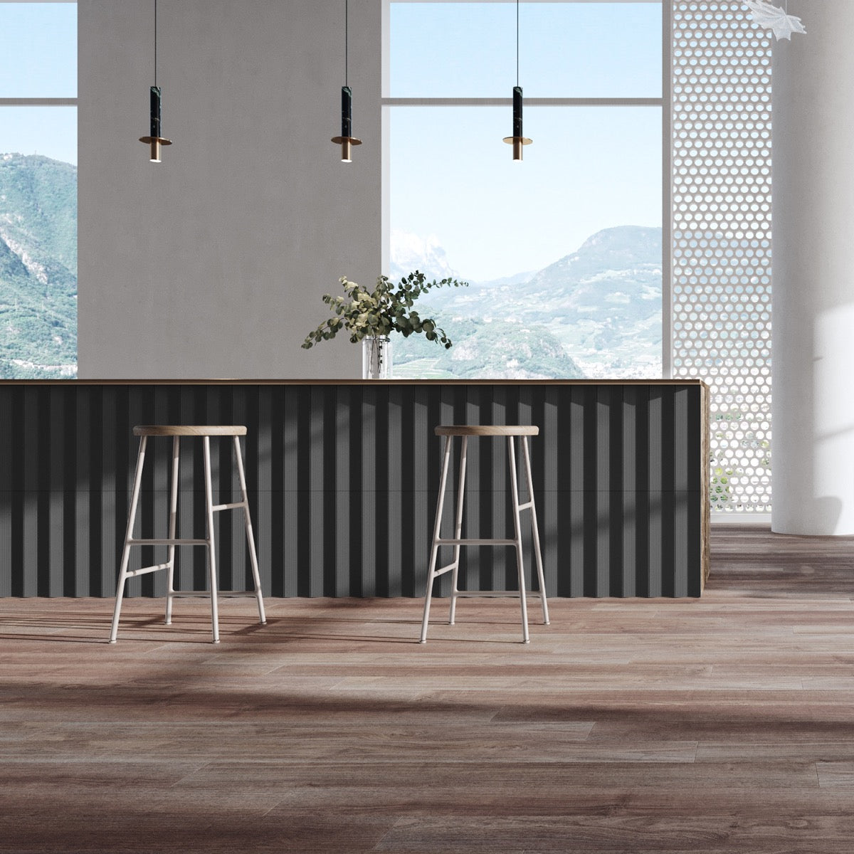 Kinzie Concave Charcoal Black 4x16 3D Matte Ceramic Tile