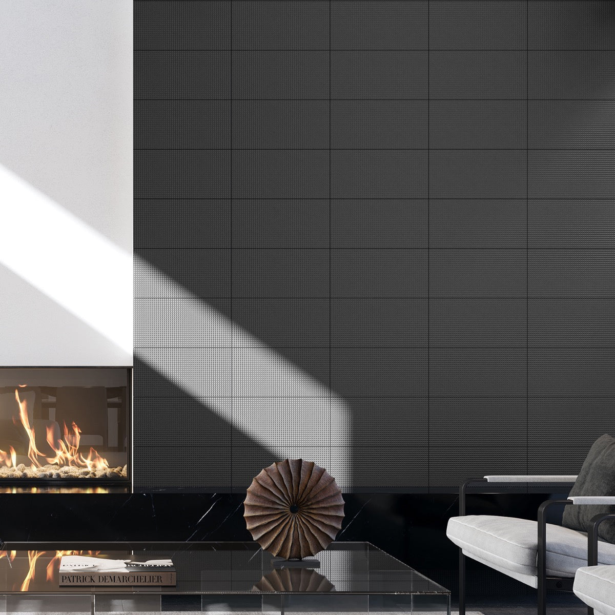 Kinzie Waffle Charcoal Black 8x16 Textured Matte Ceramic Tile by Lux Tile