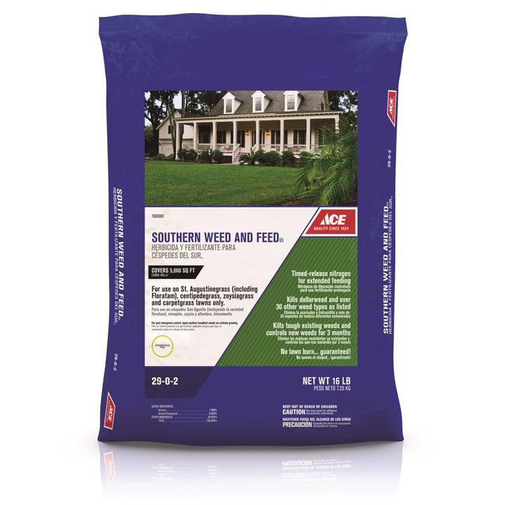 Ace Southern Weed & Feed Lawn Fertilizer for Multiple Grass Types, Covers 5,000 sq ft, 16 lb
