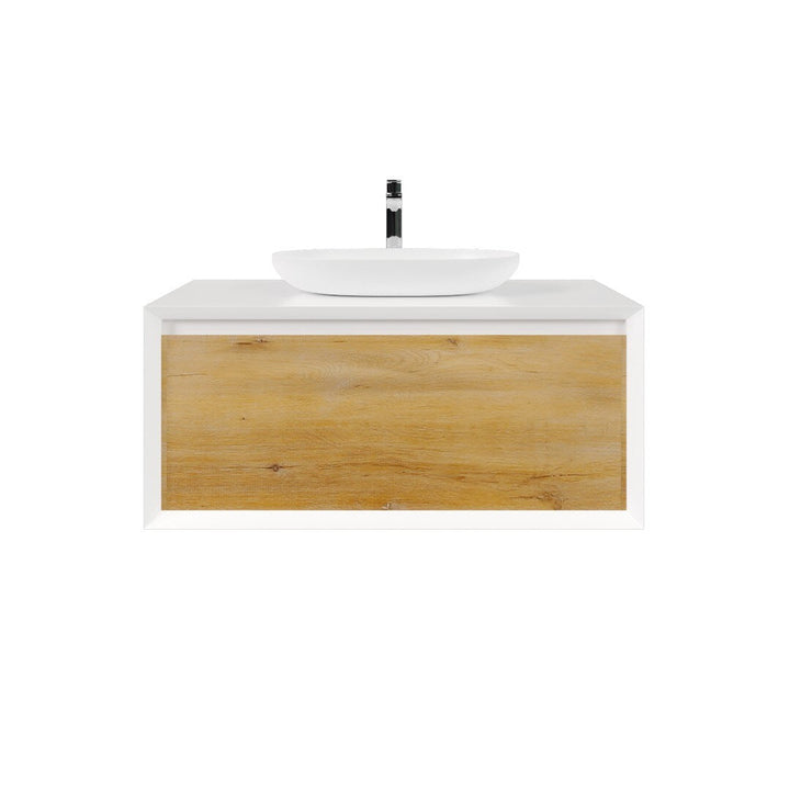 Eviva Santa Monica 36 in. W x 22 in. D x 16 in. H Wall-Mount Single Bathroom Vanity in White Oak/White with White Vessel Sink
