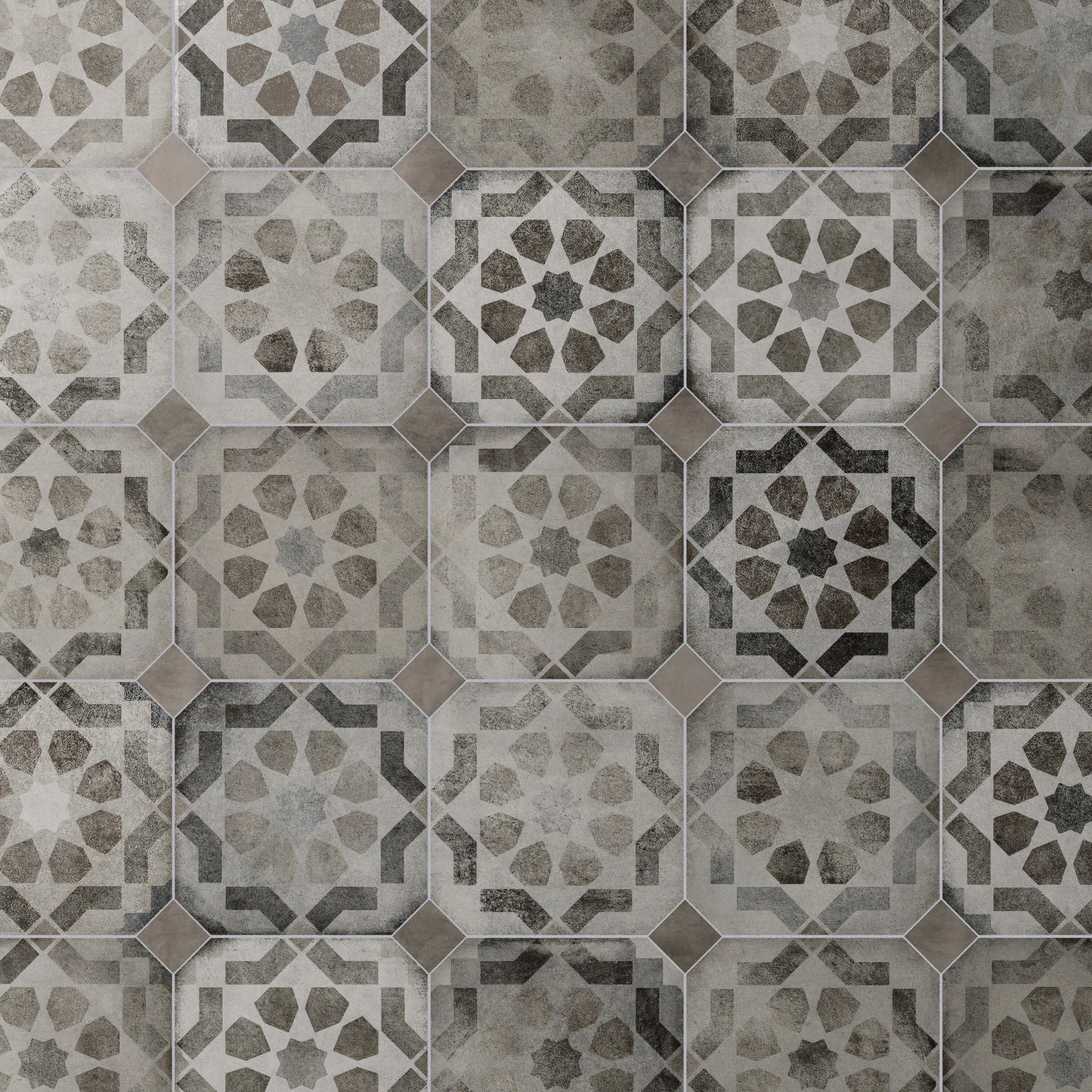 Affinity Tile Laverton Octagon Deco Sombra with Grafito 8-in x 8-in Matte Porcelain Cement look Multi-shaped Floor and Wall Tile product image