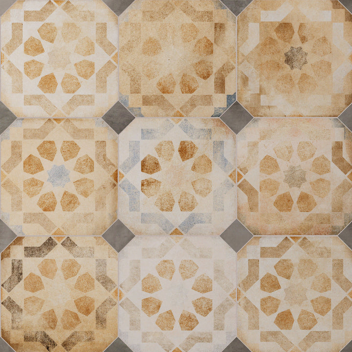 Affinity Tile Laverton Octagon Deco Multicolor with Taco Grafito 8-in x 8-in Matte Porcelain Cement look Multi-shaped Floor and Wall Tile product image