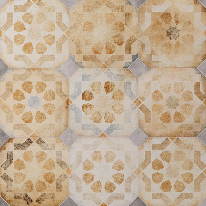 Affinity Tile Laverton Octagon Deco Multicolor with Taco Gris 8-in x 8-in Matte Porcelain Cement look Multi-shaped Floor and Wall Tile product image