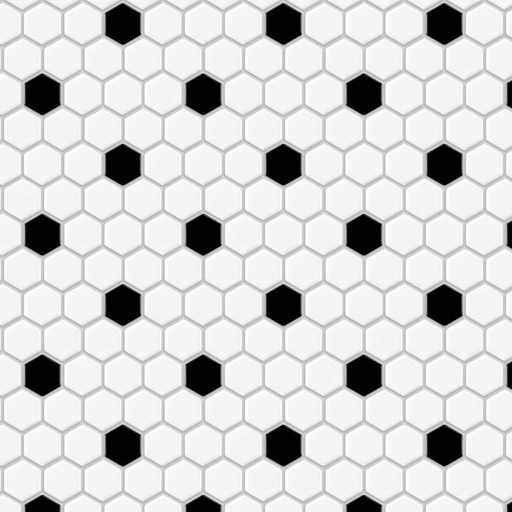 Merola Tile Metro Hex Matte White with Black Dot 10-1/4 in. x 11-7/8 in. x 6mm Porcelain Mosaic Tile (8.65 sq. ft. / Case)